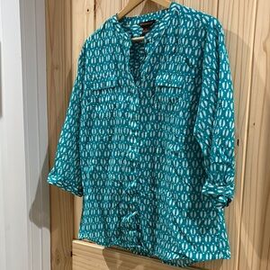 Bit & Bridle Turquoise and White Button-Up Shirt